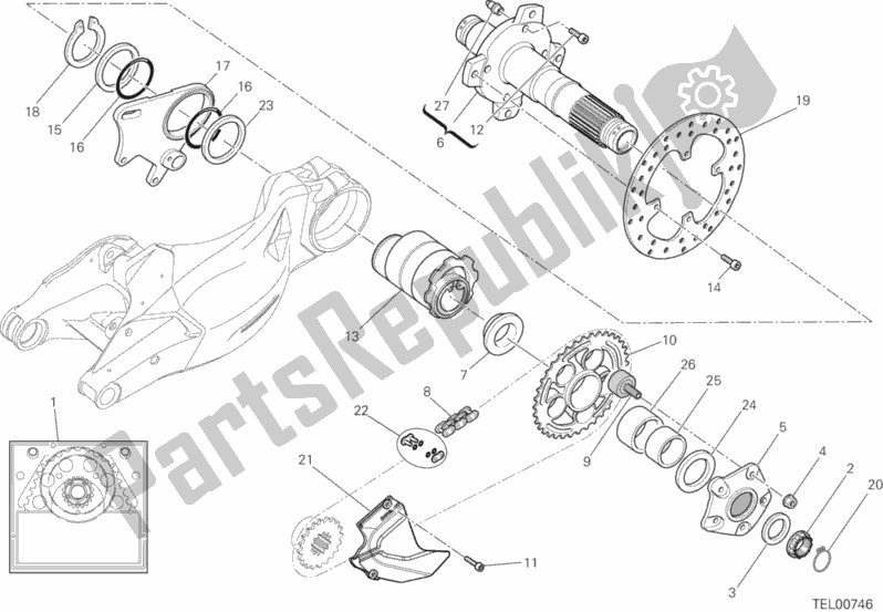 All parts for the Rear Wheel Spindle of the Ducati Streetfighter 848 USA 2014